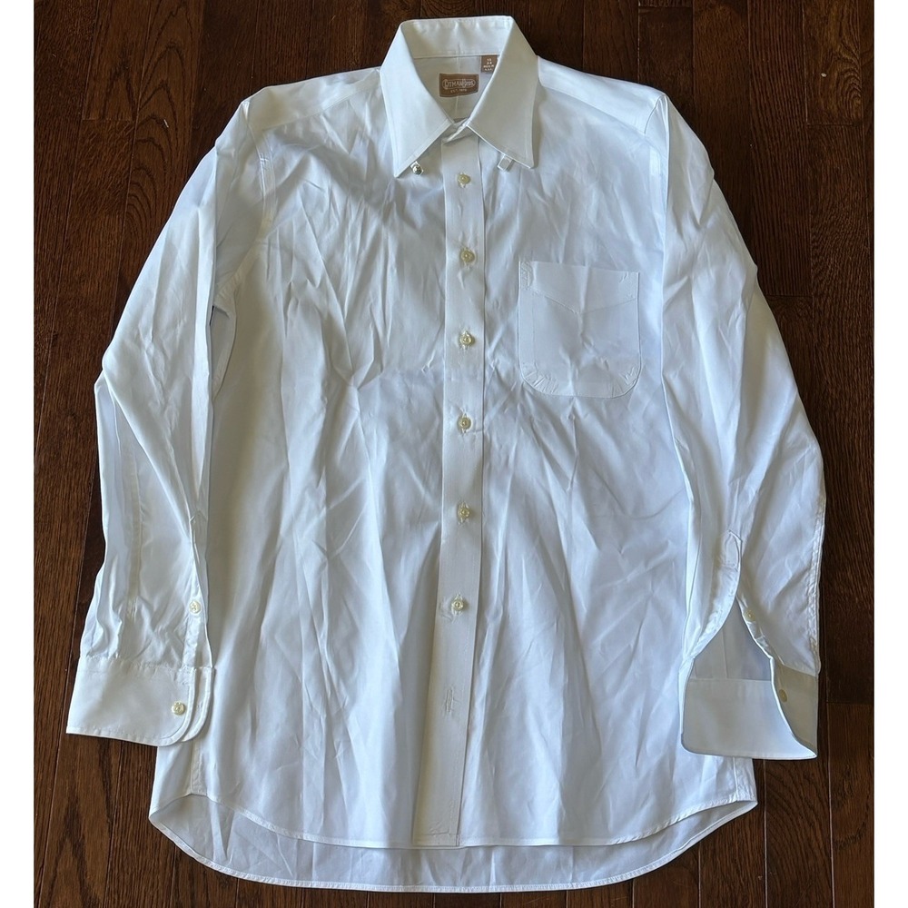 Vtg Gitman Bros Shirt 15-34 Button Down USA Made Solid White Snap Tab Collar